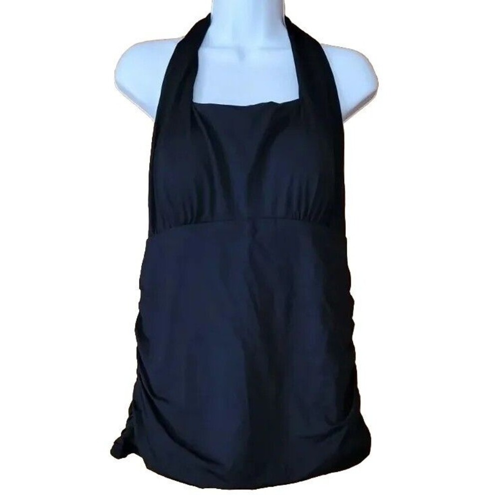 Lands' End Black Swim Top 14P Halter Tankini Ruched Solid Padded Bra Womens S289